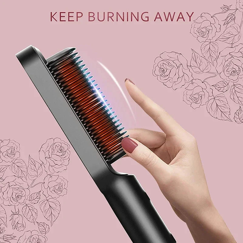 Heated Hair Straightening Brush | 3-in-1 Hair Straightener Comb Negative Ion Styling Comb