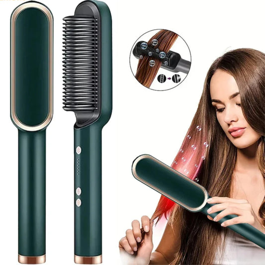 Heated Hair Straightening Brush | 3-in-1 Hair Straightener Comb Negative Ion Styling Comb