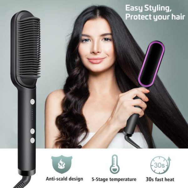 Heated Hair Straightening Brush | 3-in-1 Hair Straightener Comb Negative Ion Styling Comb